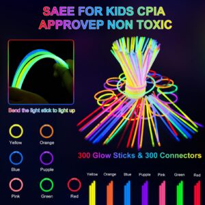 OLUPP 325PCS Glow in the Dark Party Supplies, Glow Sticks Glasses Favors, 300 PCS Glow Sticks and 25 PCS LED Glasses, Neon Party Favors for Glow Party, Wedding, Concert, Raves, Birthday, New Year