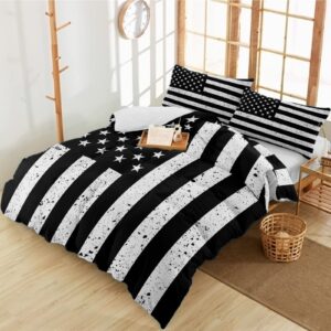 duvet cover sets black white usa flag star and stripe,3 pieces bedding set ultra soft microfiber quilt covers and pillowcase for bedroom,independence day 4th of july bed set all seasons use