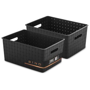 bino | plastic storage baskets medium - black | the stable collection | multi-use storage | rectangular cabinet organizer | baskets for organizing with handles | home office organization and storage