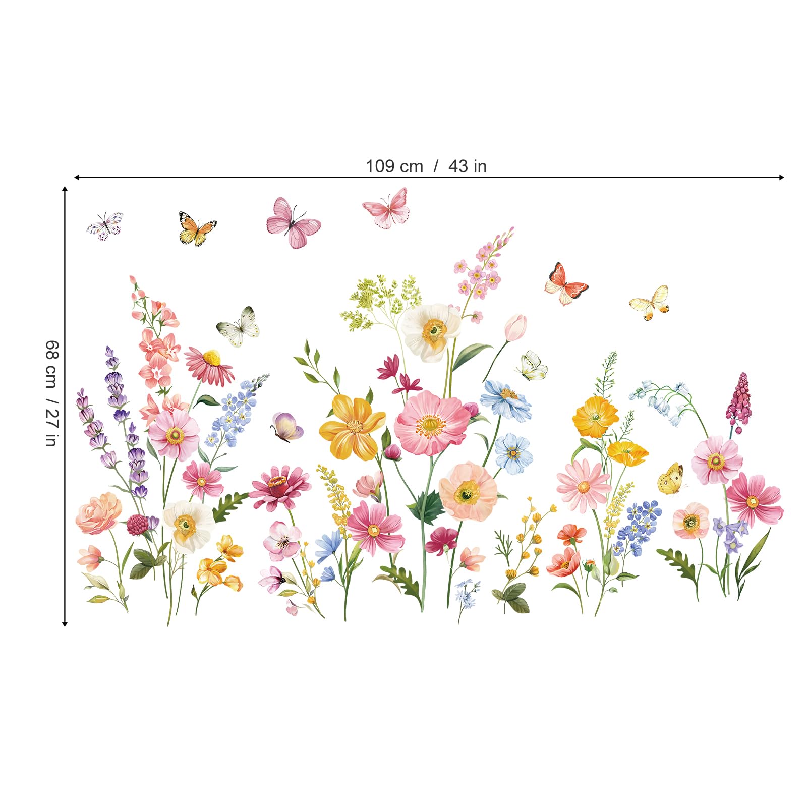 decalmile Flower Wall Decals Daisy Wildflower Grass Butterflies Wall Stickers Girls Bedroom Living Room Home Office Wall Decor