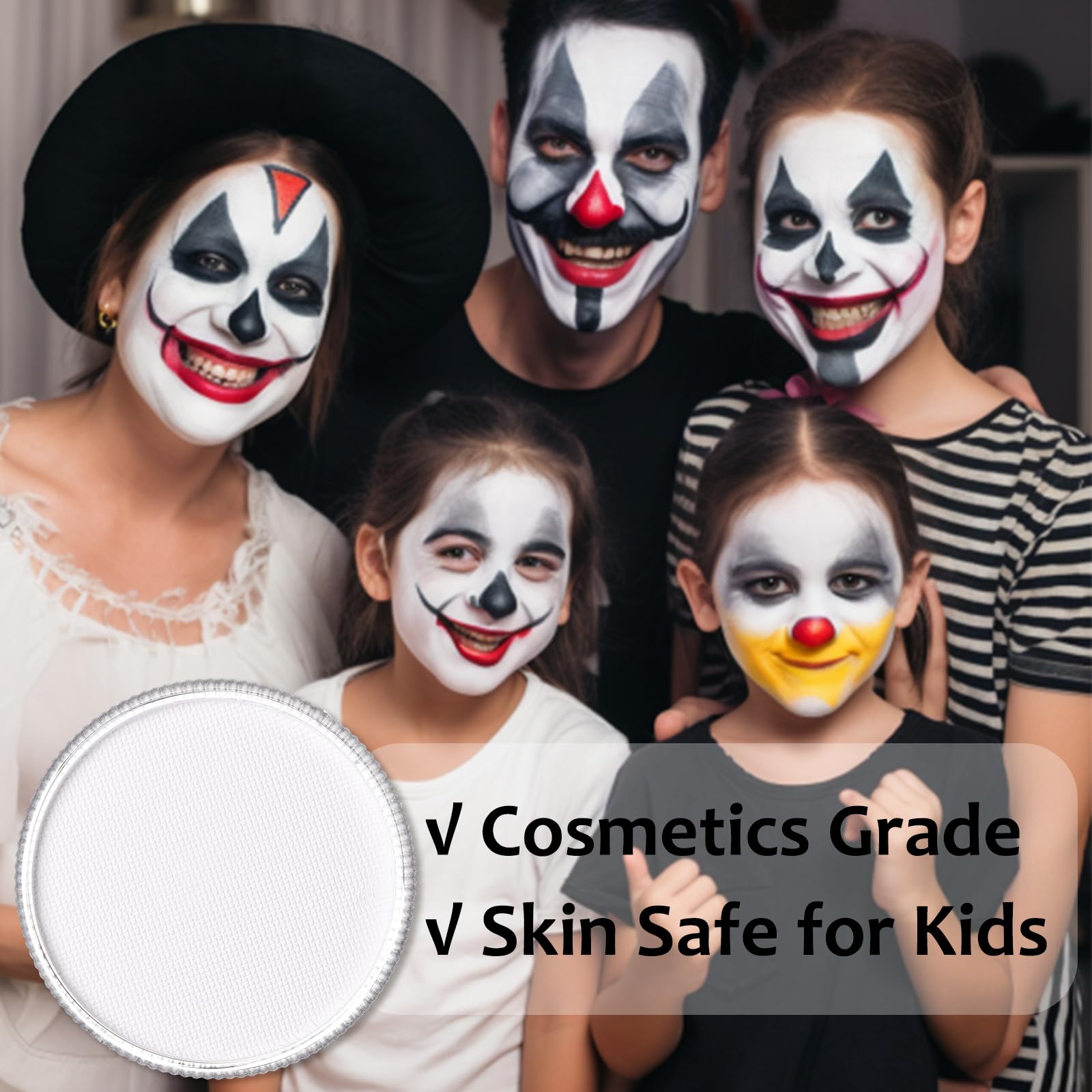 Clown White Face Body Paint(30gm), Water Activated Face Painting Kit for Kids & Adults, Non-Toxic SFX Makeup Facepaint for Halloween Joker Skeleton Skull Vampire Cosplay Costume, Stage & Mime