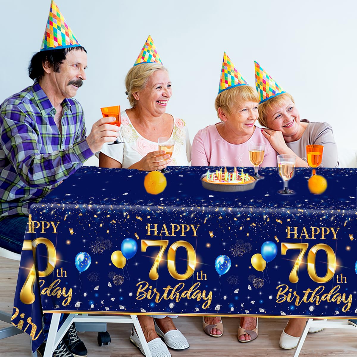 GREHUMOR 70th Birthday Decorations Men-3pcs Navy Blue 70th Birthday Table Covers Rectangle Waterproof Plastic Gold Blue Birthday Tablecloth for Men 70th Birthday Party Supplies