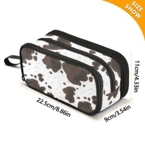 ZAZYXTJ Cow Print Large Capacity Pencil Case 3 Compartment Pen Pouch Storage Canvas Makeup Bag for School Office Teen Girl Boy Men Women