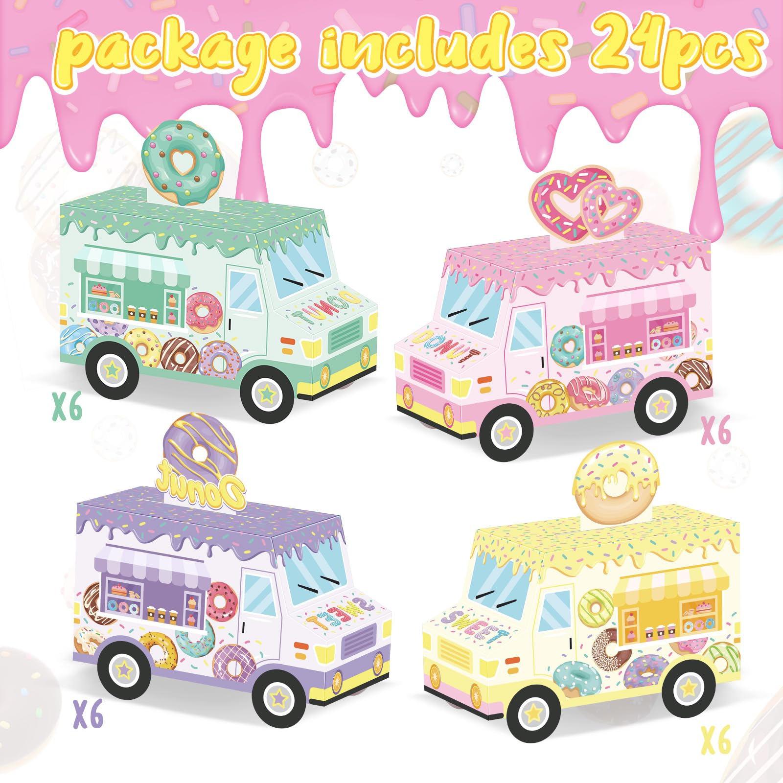 Seajan 24 Pieces Sweet Donut Party Favor Boxes Truck Treat Boxes Grow up Donut Gift Goodies Boxes for Doughnut Themed Baby Shower Kids Birthday Party Table Decorations Supplies