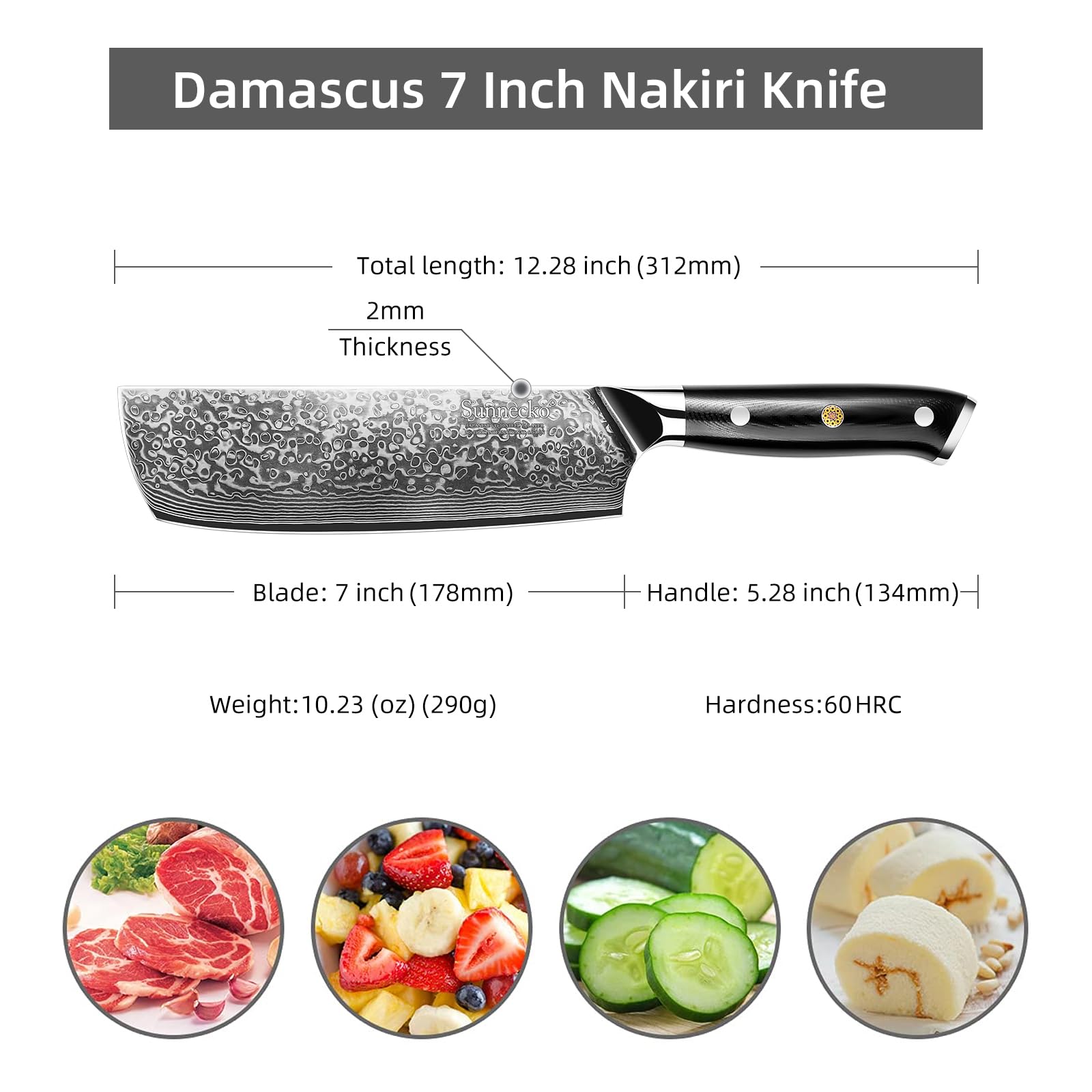 Sunnecko Damascus Kitchen Knife Japanese Nakiri Knife 7 Inch Cooking Knife Vg-10 High Carbon Stainless Steel with G10 Handle