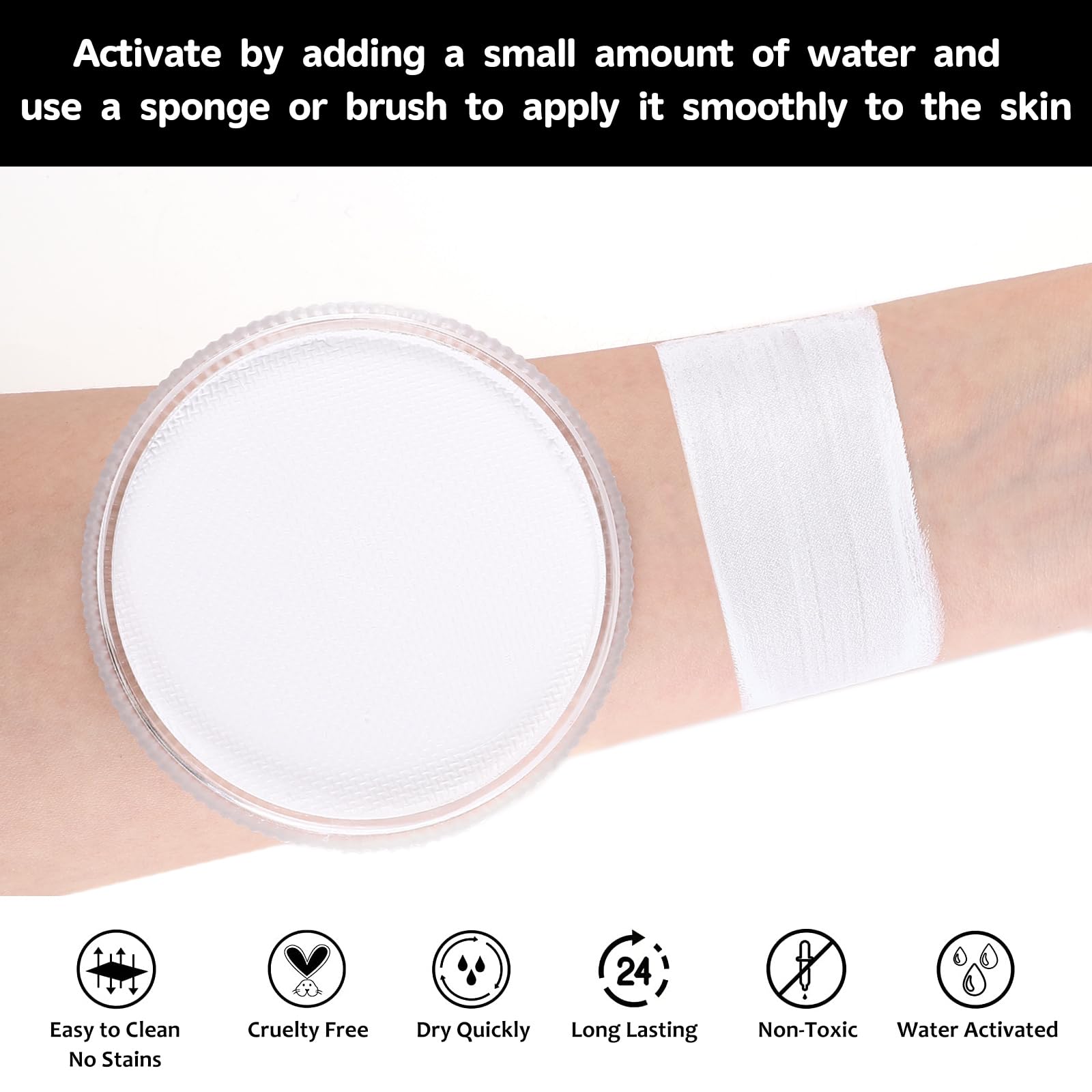 Clown White Face Body Paint(30gm), Water Activated Face Painting Kit for Kids & Adults, Non-Toxic SFX Makeup Facepaint for Halloween Joker Skeleton Skull Vampire Cosplay Costume, Stage & Mime