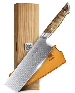 kyoku 7" nakiri knife, shogun koi series vegetable knife with koi scale pattern, japanese vg10 stainless steel kitchen knife with sheath & gift box, full tang professional knife