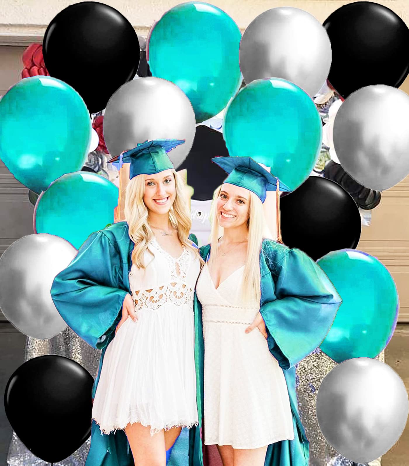 Teal Graduation Decorations 2024/Turquoise Black Graduation Party Decorations Teal Turquoise Black Balloons 45pcs/Teal Birthday Party Decorations for Women Teal Black Bridal Shower/Wedding