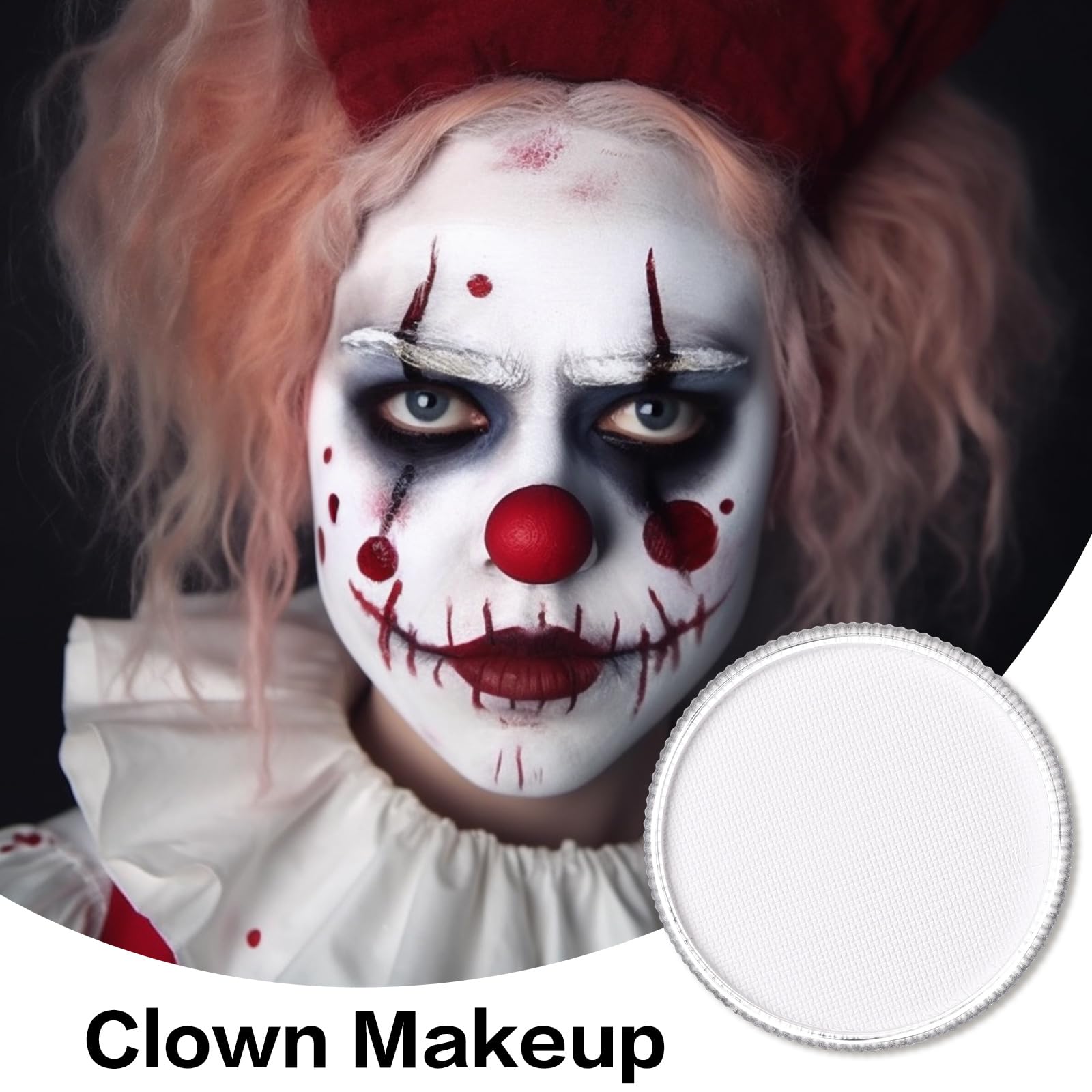 Clown White Face Body Paint(30gm), Water Activated Face Painting Kit for Kids & Adults, Non-Toxic SFX Makeup Facepaint for Halloween Joker Skeleton Skull Vampire Cosplay Costume, Stage & Mime