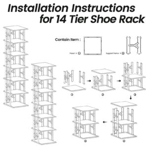 KALYLOC Shoe Storage for Closet, Plastic Vertical Shoe Organizer, Small Cubby Free Standing Shoe Shelves for Entryway Stackable Shoe Tower Space Saver (Clean 14 tier)