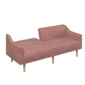 Lonkwa Velvet Futon Sofa Bed Couch, Convertible Sleeper Sofa, 74" Loveseat Futon Couch with Adjustable Backrests, Pink Couches for Living Room Bedroom Apartment