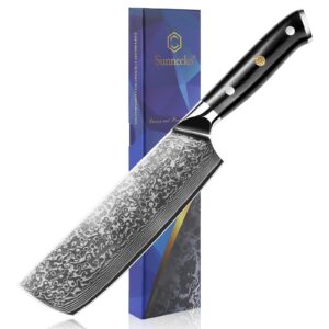 sunnecko damascus kitchen knife japanese nakiri knife 7 inch cooking knife vg-10 high carbon stainless steel with g10 handle