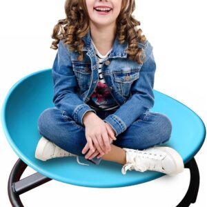 Autism Kids Swiel Chair,Sensory Toy Chair,Carousel Spin Sensory Chair for Kids,Training Body Coordination,Metal Base Non-Slip Sitting More Safer for Kids Ages 3-12 Play Blue