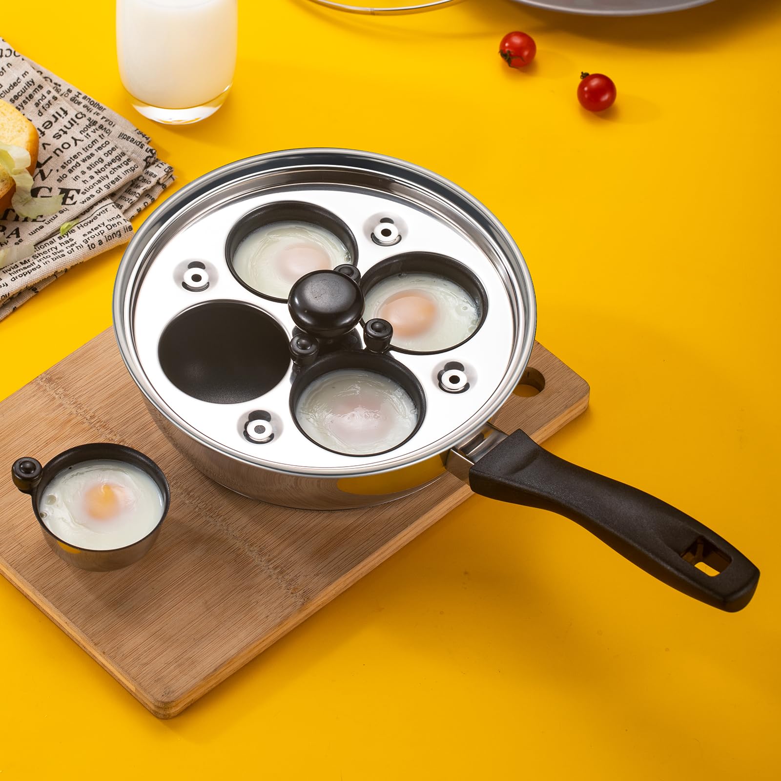 MARSKITOP Egg Poacher Pan Nonstick 4 Eggs, Poached Egg Pan Stainless Steel Poached Egg Cooker, Egg Poaching Pan PFOA Free, Poached Egg Maker with Nonstick Poached Egg Cups