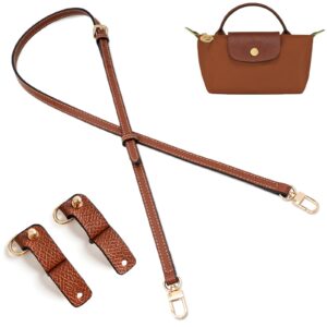 komhps purse straps replacement, leather handbag crossbody shoulder strap adjustable for longchamp bag women(brown gold)