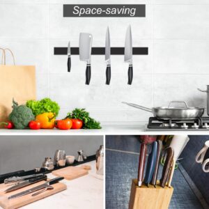 16 Inch Magnetic Knife Strip for Wall Stainless Steel Magnetic Knife Bar Rack Magnet Kitchen Knife Holder Utensil Tools Organizer Self-adhesive Drilling Dual-use Wall Hanging Knife Protection-Black