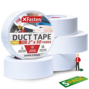 xfasten white duct tape heavy duty waterproof 2 inch x 50 yards (5-pack, 750ft total) 11 mils super strong hvac duct tape white color for indoor, automobile, repair, patching and outdoor use