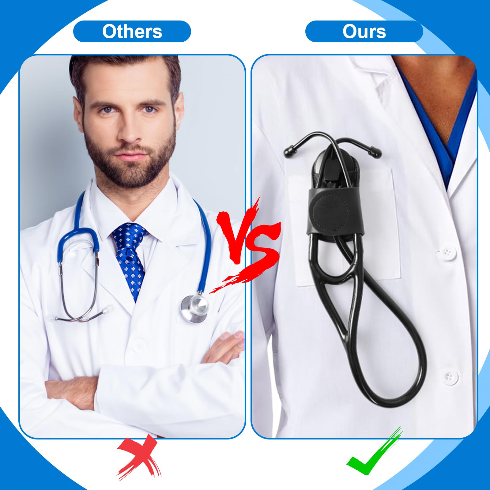 Mirfane Stethoscope Holder-Stethoscope Clip Hip Holder with Genuine Leather Stethoscope Holster for Littmann & Most Stethoscopes - Waist Belt/Scrubs/Pocket Clip for Physicians, Students, Nurses