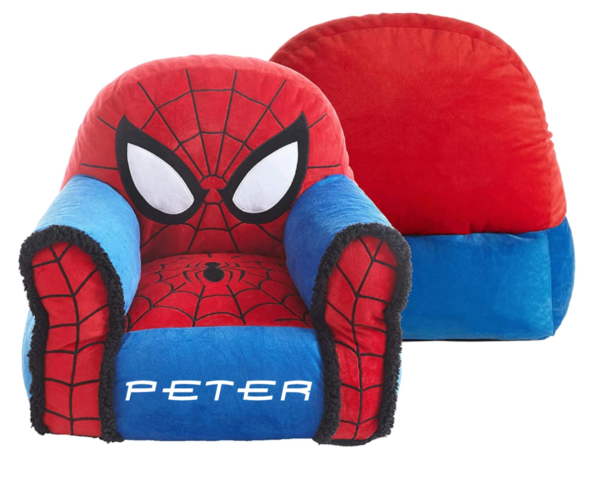 Customized Spider Sherpa Lined Kids Chair| Man| Superhero Spidey Plush Memory Foam Chair| Personalize with Name