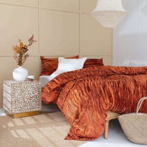 Sophia-Art Crushed Solid Rust King Velvet Duvet Cover Set, 3 Pieces Bedding Cover Set 230 x 220 Cms, and 2 Pillow Covers Shames with Zipper Closure UO Comforter Case