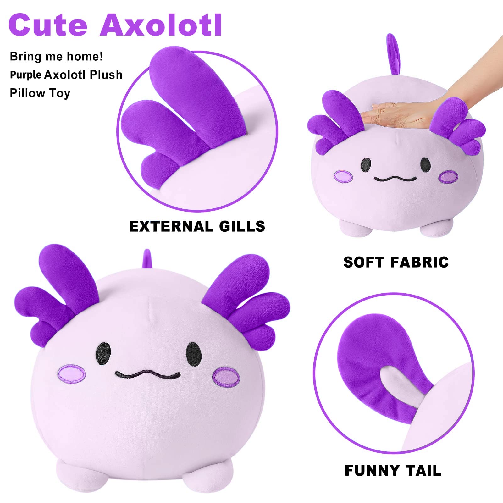 PEACH CAT Kawaii Axolotl Plush Pillow Cute Soft Axolotl Stuffed Animal for Kids Purple 11.8"