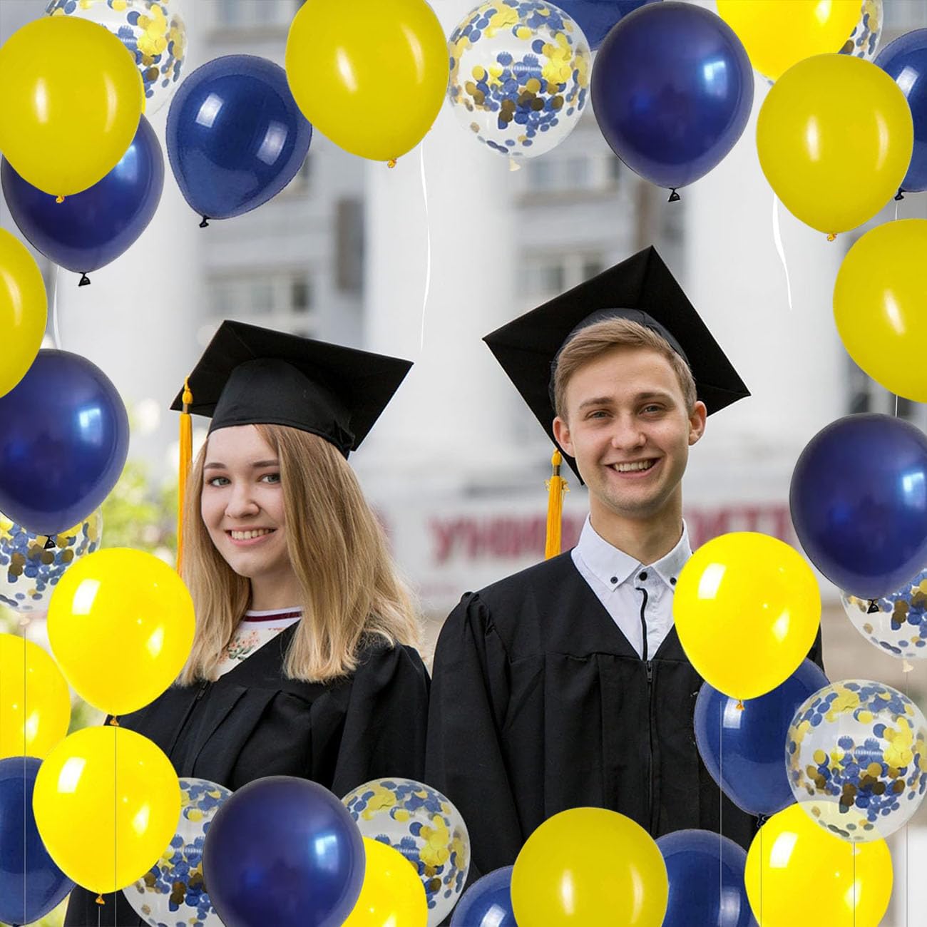 Blue and Yellow Graduation Balloons,12inch Navy Blue Yellow Latex Helium Balloons,Golden State Warriors Party,Minions Party Decorations,Pack of 50