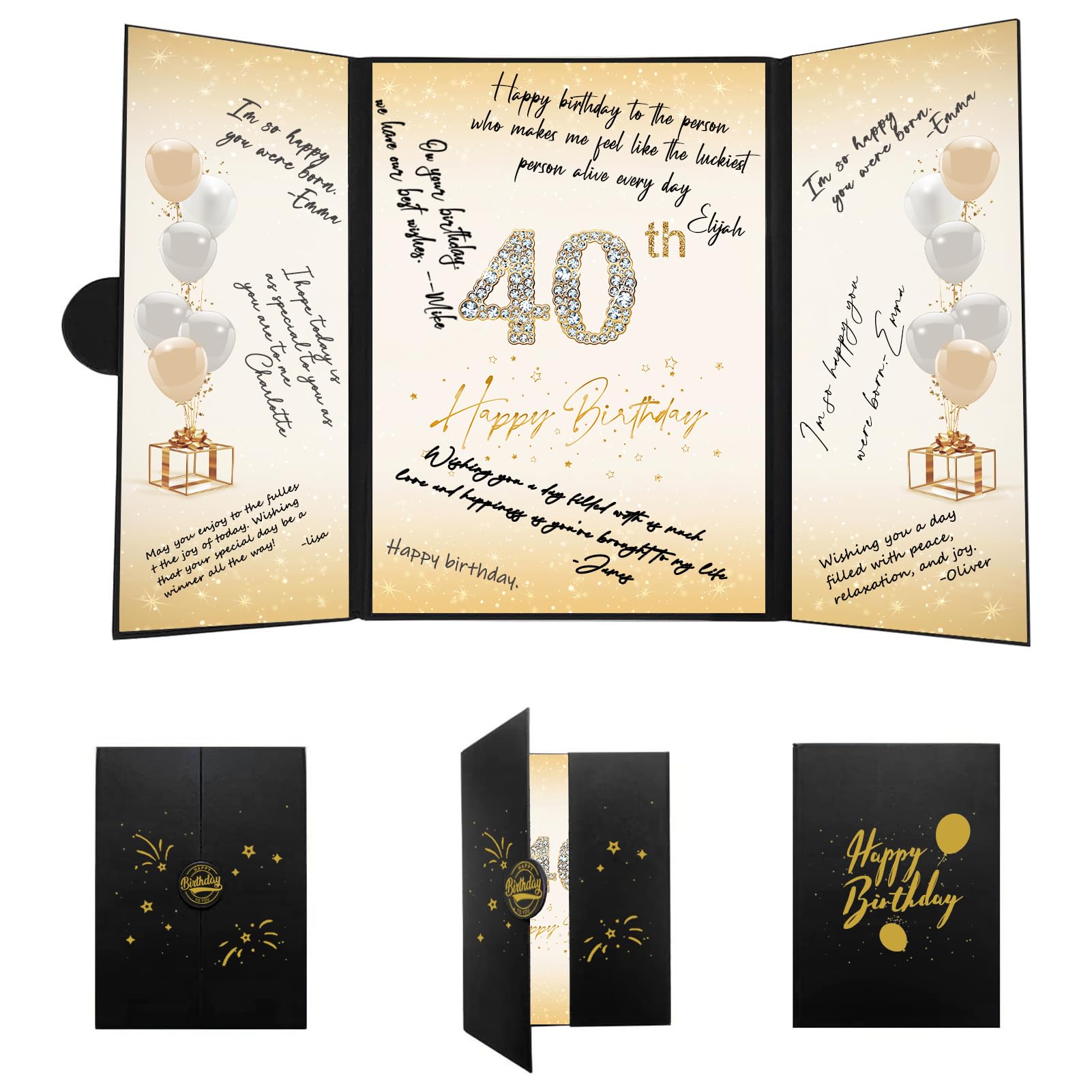 Crenics 40th Birthday Decorations Black and Gold, Creative 40th Birthday Guest Book Alternative, 40th Birthday Signature Book 18 x 12 inch, Great 40th Birthday Gifts for Men or Women