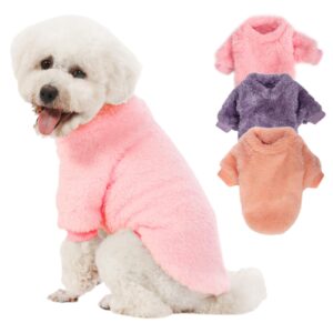 kyaringtso dog sweater, 3 pack dog sweaters for small dogs, dog clothes for small dogs girl boy, ultra soft and warm puppy sweater dog coat for winter christmas (x-small, pink+purple+peach)