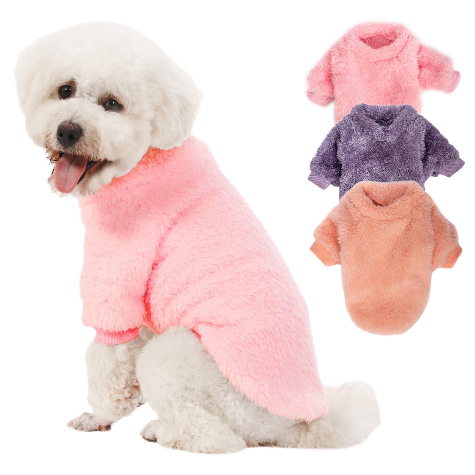 Kyaringtso Dog Sweater, 3 Pack Dog Sweaters for Small Dogs, Dog Clothes for Small Dogs Girl Boy, Ultra Soft and Warm Puppy Sweater Dog Coat for Winter Christmas (X-Small, Pink+Purple+Peach)