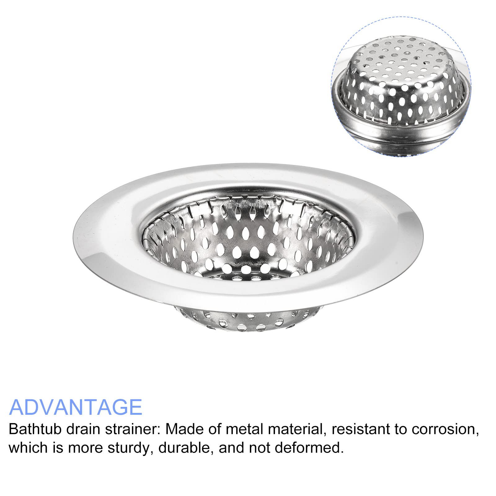 METALLIXITY Bathroom Sink Strainer (2.9") 2pcs, Metal Bathtub Hair Catcher Drain Protector Strainer for Bathroom Bathtub Washbasin, Silver Tone