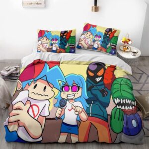 nichiyobi friday funkin game fnf duvet cover set 3d bedding comforter cover 3 pcs (1 duvet cover+2 pillowcases) bedding set (01,queen-90x90in+20x30in*2)