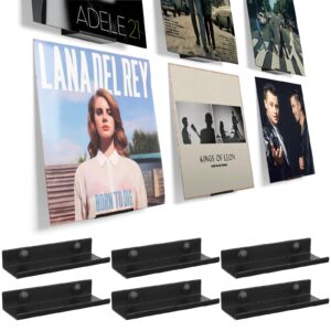 bijun vinyl wall mount 6 pack, black metal vinyl holder wall display shelf record wall mount stand for albums lp minimalist vinyl record wall storage set for cd display in office home