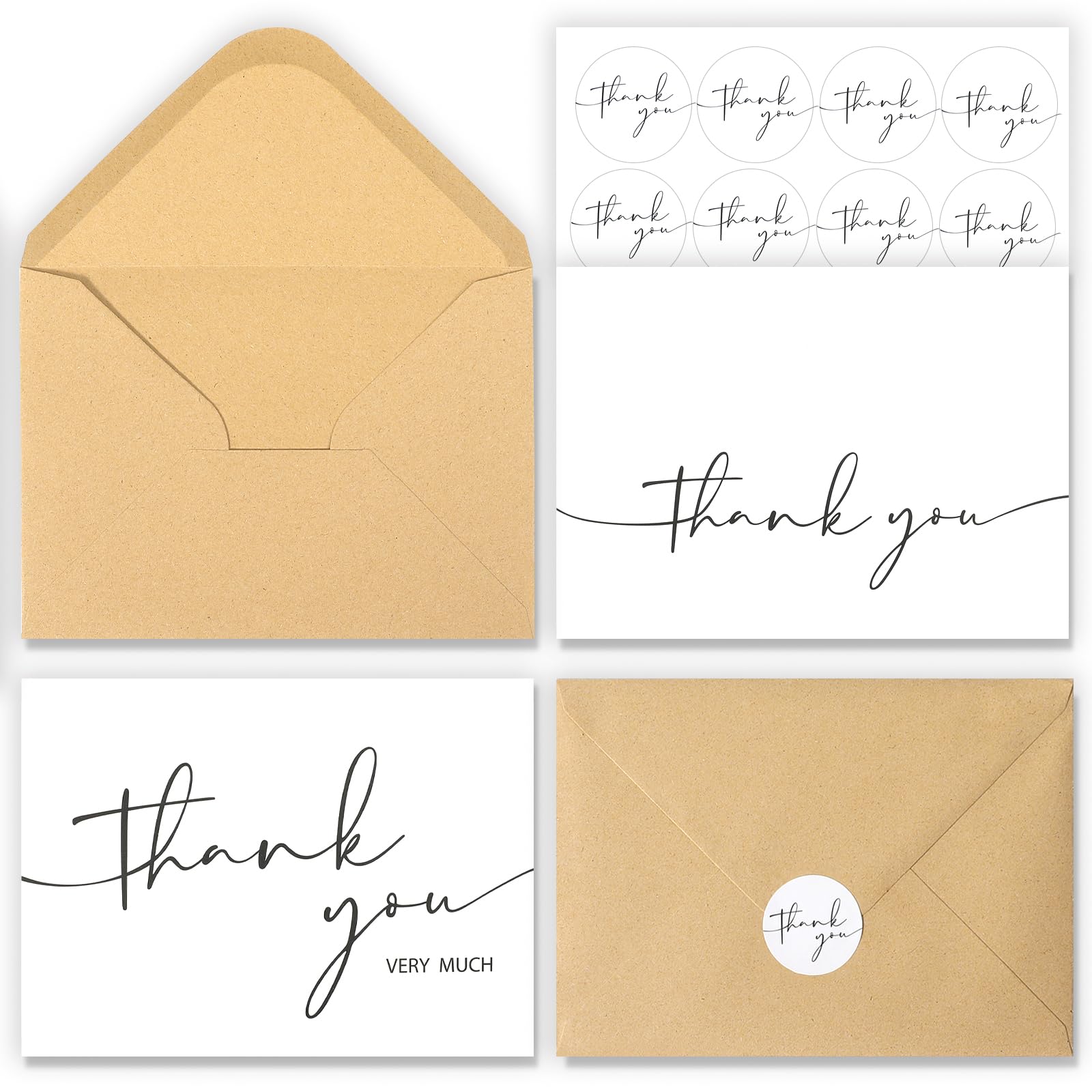 NESCCI 24 PCS Thank You Cards With Envelopes,4x6 Inch Minimalistic Design, Thank You Notes for Wedding,Bridal Shower, Business, Baby Shower, Small Business, Funeral, Graduation(White)