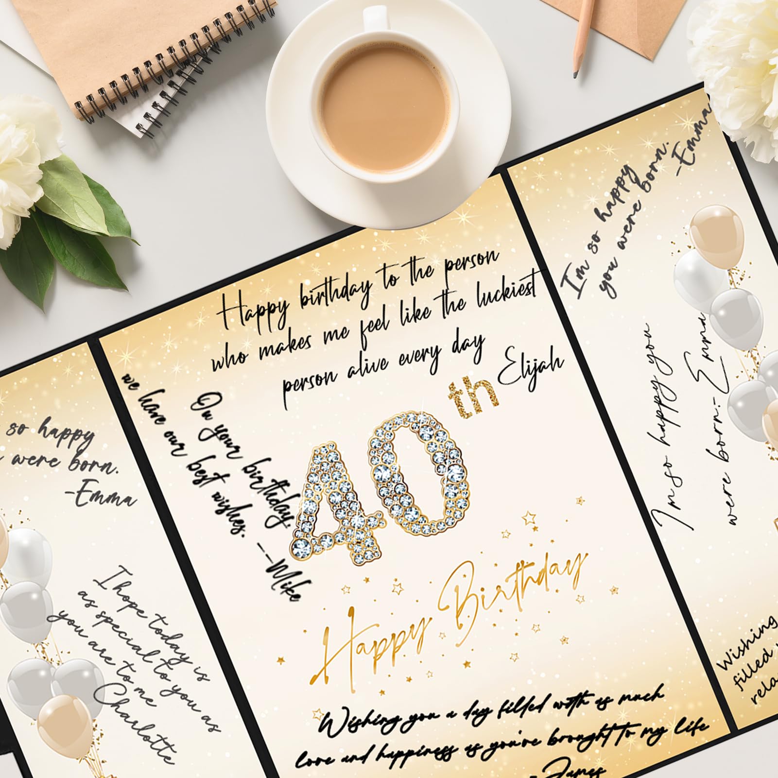 Crenics 40th Birthday Decorations Black and Gold, Creative 40th Birthday Guest Book Alternative, 40th Birthday Signature Book 18 x 12 inch, Great 40th Birthday Gifts for Men or Women