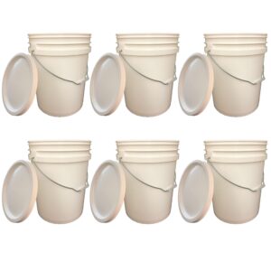 5 gallon bucket with lid - commercial grade, food safe, bpa free pail 6 pcs pack (white, 6 with lid) great for all purpose usage. great value in bulk.