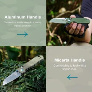 OKNIFE Rubato 2 EDC Pocket Knife, Rail Lock Folding Knives for Men Women Sheepsfoot Knife Camping Hiking Survival 154CM Blade (Micarta Handle), OD Green