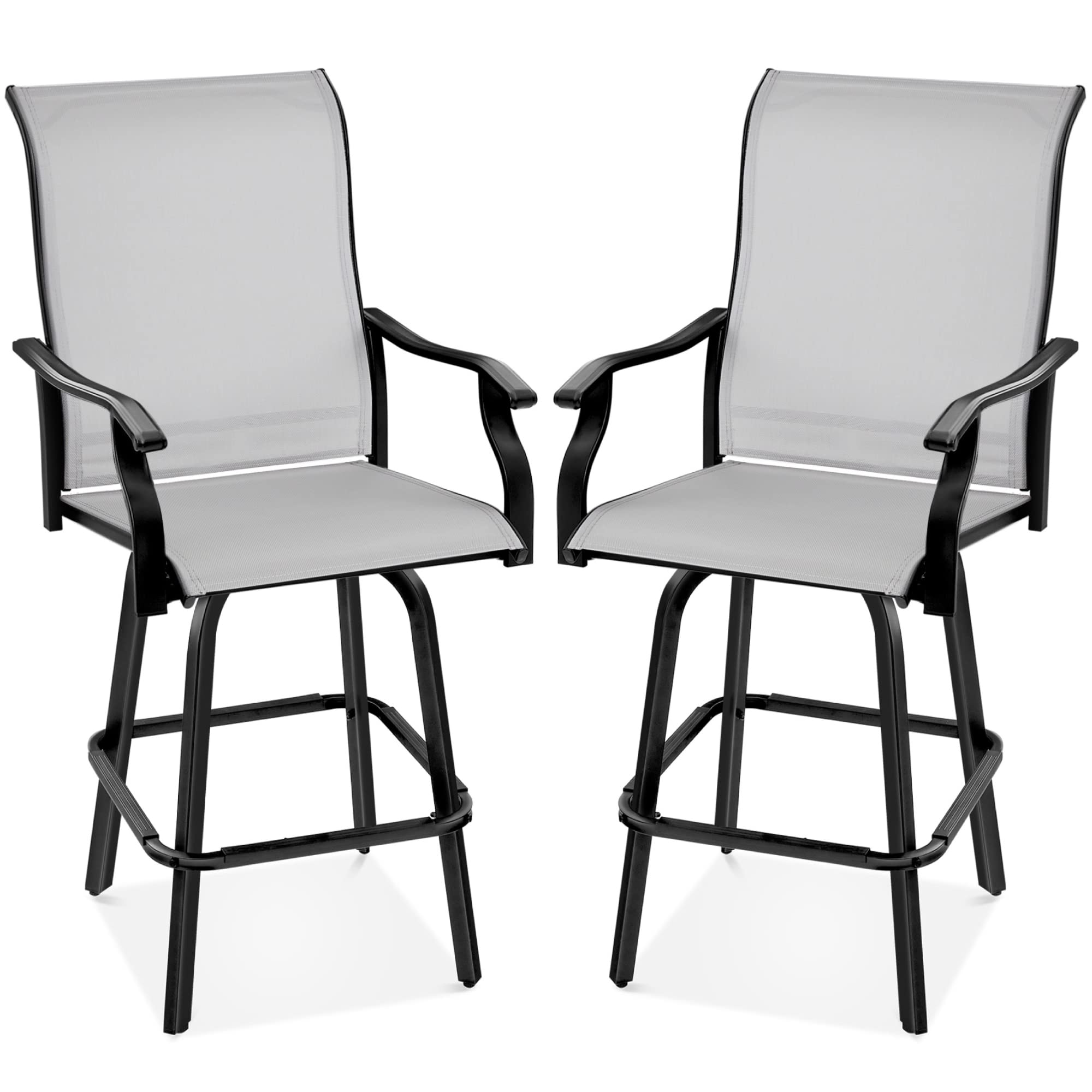 Best Choice Products Set of 2 Swivel Barstools, Bar Height Outdoor Chairs, 360 Rotating Patio Bar Stools w/All-Weather Mesh, 300lb Capacity - Gray