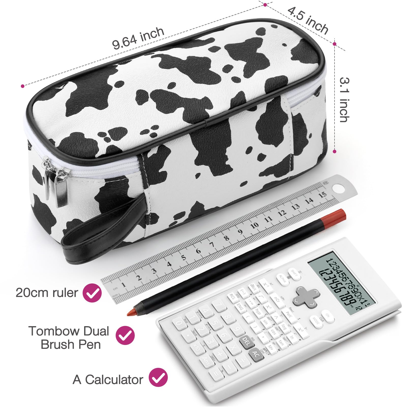 Jcocylse Large Capacity Pencil Case Portable Pencil Pouch Bag School Supplies for College Students Girls Boys Adults (Cow)