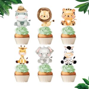 lxasiy 24pcs jungle safari animal cupcake toppers happy birthday cake decor for jungle theme baby shower kids birthday party wild one cake decorations supplies