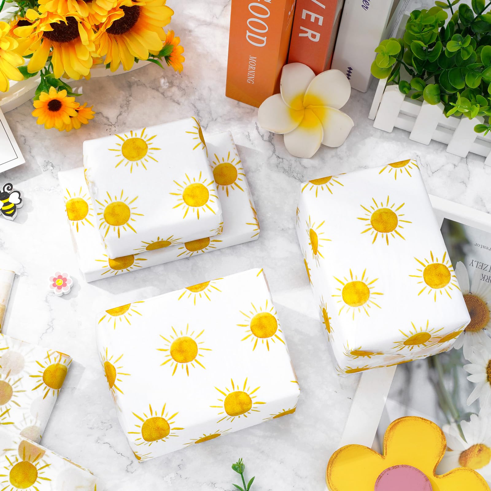 Whaline 100 Sheet Boho Sunshine Tissue Paper Yellow Sun Gift Wrapping Paper First Trip Around The Sun Theme DIY Craft Art Paper for Summer Holiday Party Birthday Decor Supplies, 13.8 x 19.7 Inch