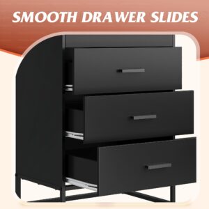 WLIVE Wood Dresser for Bedroom with 4 Drawers, Chest of Drawers, Tall Dresser Drawers with Sturdy Metal Frame for Hallway, Living Room, Closet, Black