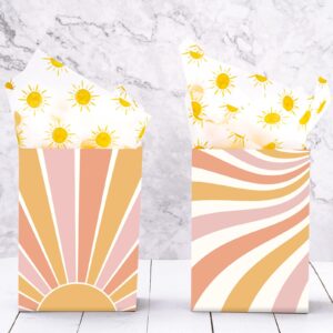 Whaline 100 Sheet Boho Sunshine Tissue Paper Yellow Sun Gift Wrapping Paper First Trip Around The Sun Theme DIY Craft Art Paper for Summer Holiday Party Birthday Decor Supplies, 13.8 x 19.7 Inch