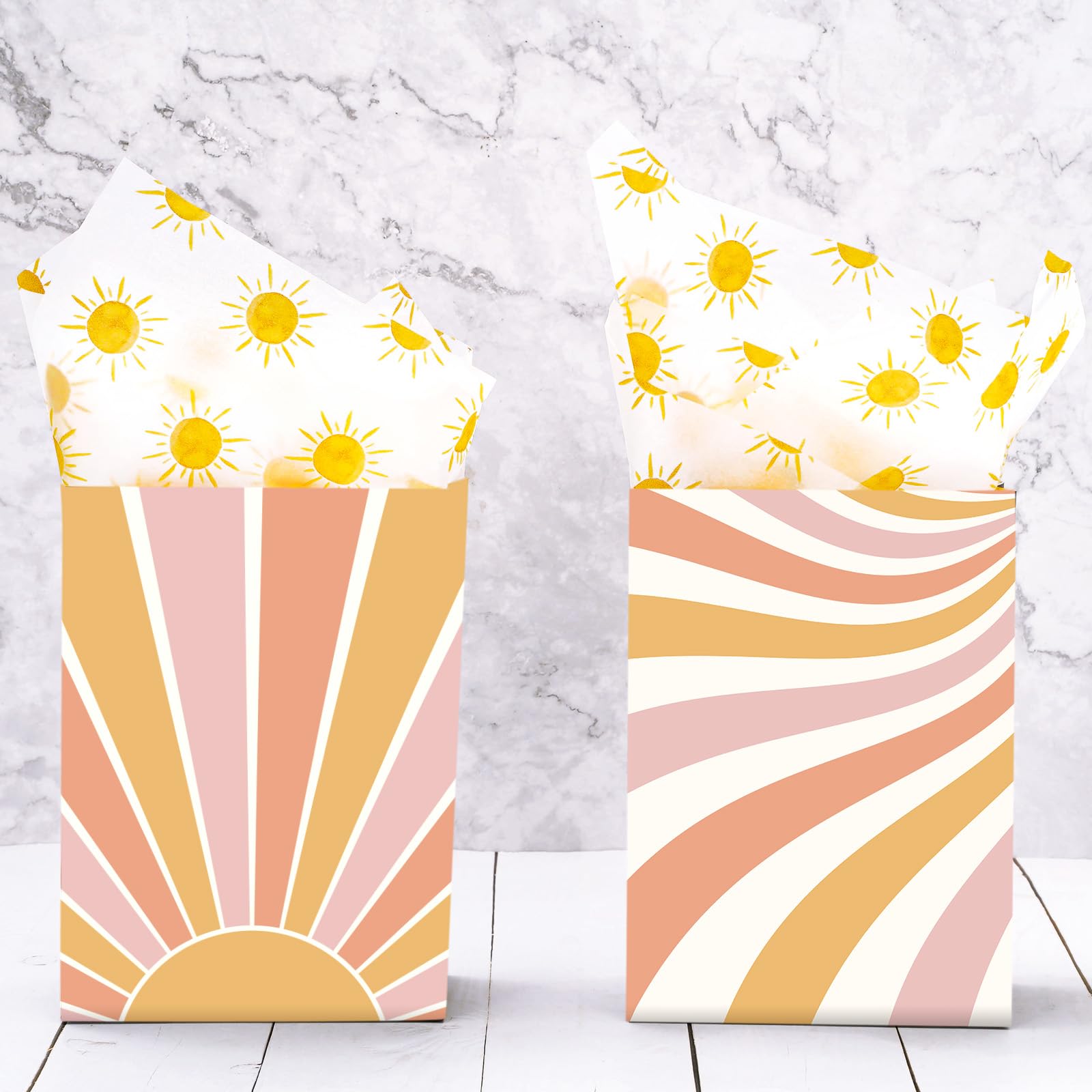 Whaline 100 Sheet Boho Sunshine Tissue Paper Yellow Sun Gift Wrapping Paper First Trip Around The Sun Theme DIY Craft Art Paper for Summer Holiday Party Birthday Decor Supplies, 13.8 x 19.7 Inch