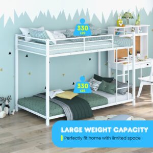 GOFLAME Twin Over Twin Bunk Bed, Metal Frame Loft Bunk Bed with Ladder and Guard Rail, Heavy-Duty Slatted Floor Bunk Bed Frame for Kids, Teens, No Box Spring Needed (White)