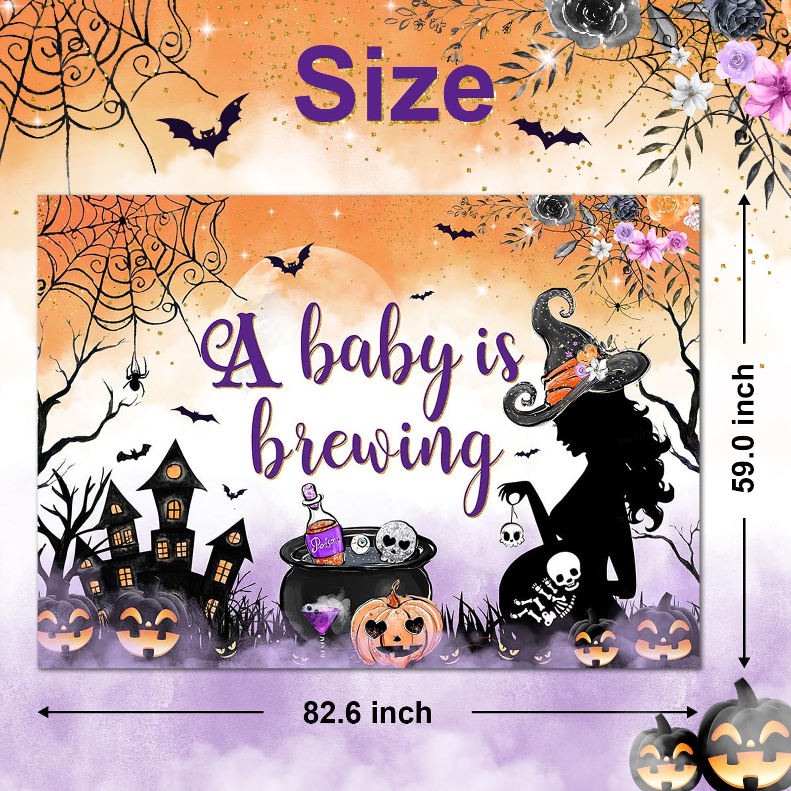 Avezano Halloween Baby Shower Backdrop Magic Witch Theme A Baby is Brewing Party Decorations Boy or Girl Gender Reveal Halloween Party Banner Supplies(7x5ft)