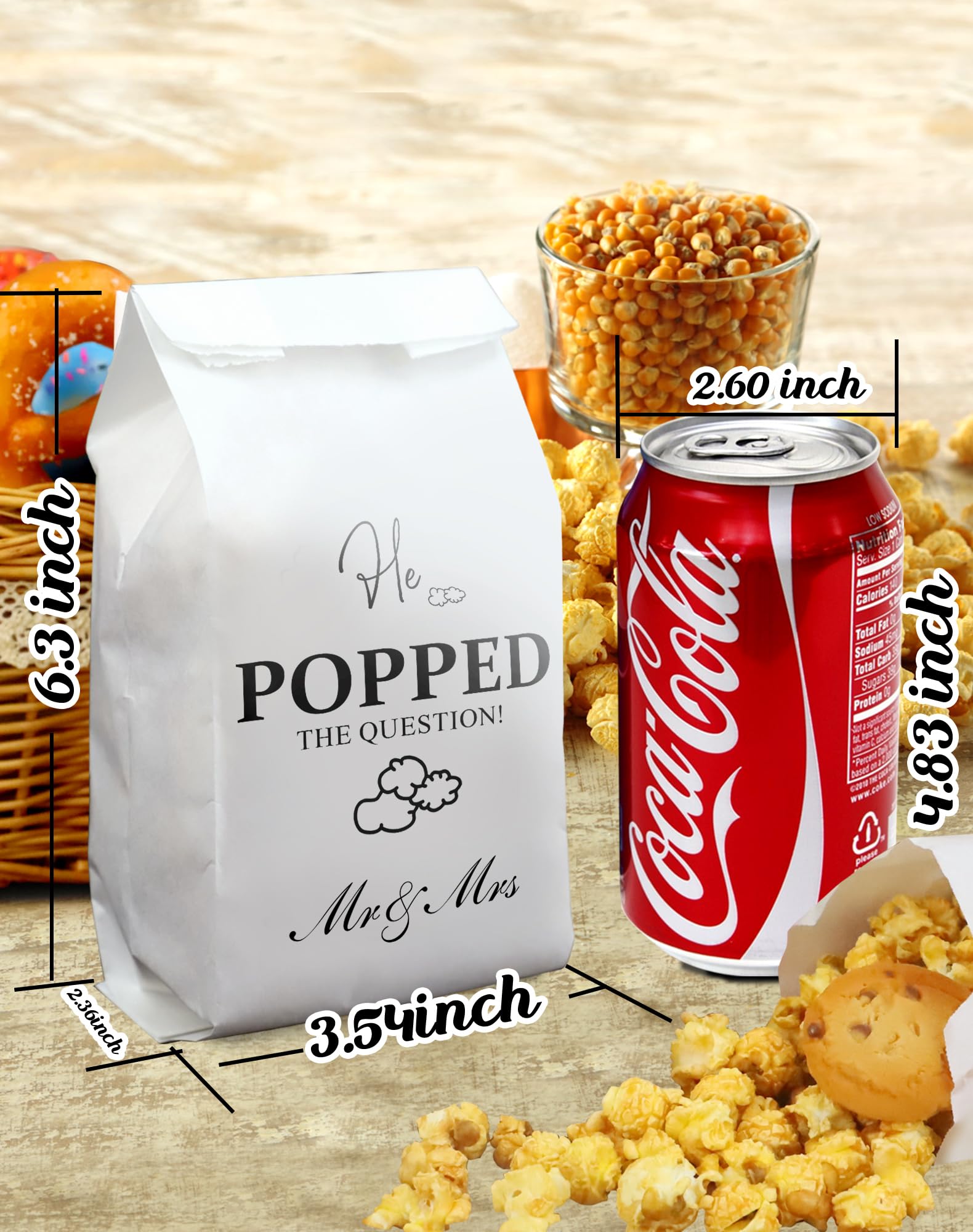 48Pcs He Popped the Question Popcorn Bags Engagement Bridal Shower Wedding Party Favors Popcorn Bags Wedding Bridal Shower Engaged Goody Snack Treat Bags Grease Resistant