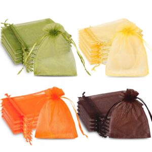 whaline 120 pcs fall organza bags drawstring orange yellow green brown autumn holiday gift bags thanksgiving jewelry gift bags candy goodies treat bags for wedding baby shower birthday party favor