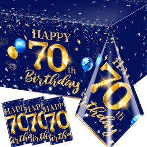 grehumor 70th birthday decorations men-3pcs navy blue 70th birthday table covers rectangle waterproof plastic gold blue birthday tablecloth for men 70th birthday party supplies