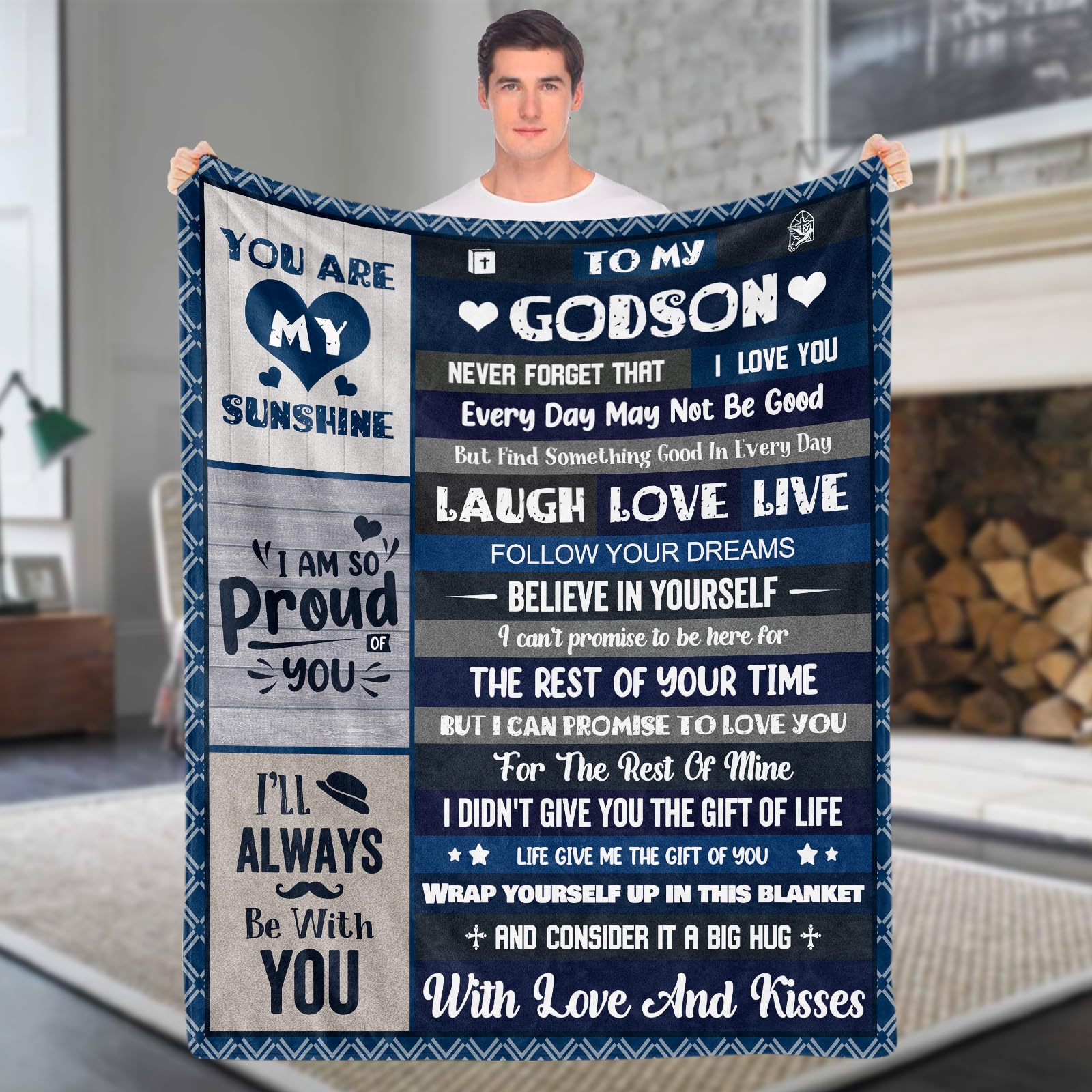 Godson Gifts from Godmother Godfather, to My Godson Throw Blankets Soft Fleece Flannel Birthday Graduation Christian Baptism Gifts for Boys, Best Godson Ever Gifts Ideas from Godparents, 50x60 Inch