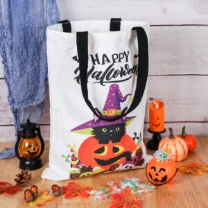 ATFUNSHOP Halloween Tote Bag 15.7'' Trick or Treat Bag Halloween Canvas Bags Reusable Large Halloween Grocery Bag for Kids Cat